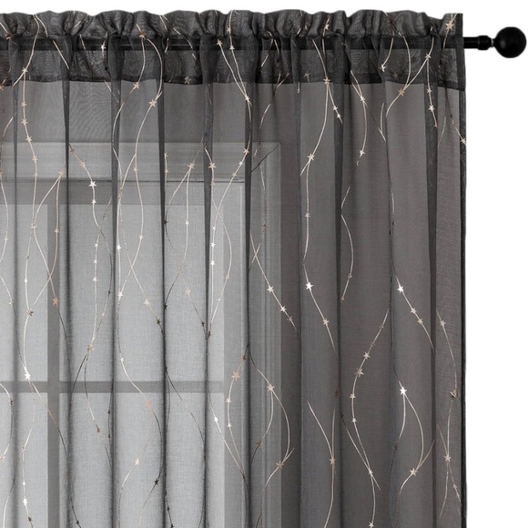 Sold NEW Sheer Curtains 95 “ Long Semi Sheer Curtain with Star Print Design 2 - Picture 2 of 8